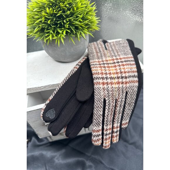 2/$30 Touchscreen Gloves Plaid Dark Brown Black Chestnut Brown Ivory Design NWT - Picture 5 of 6